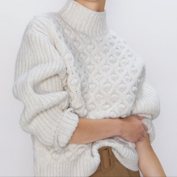 Zara Bloggers Favorite Chunky Knit Old Money Mockneck Sz M Jumper Sweater - Picture 1 of 16